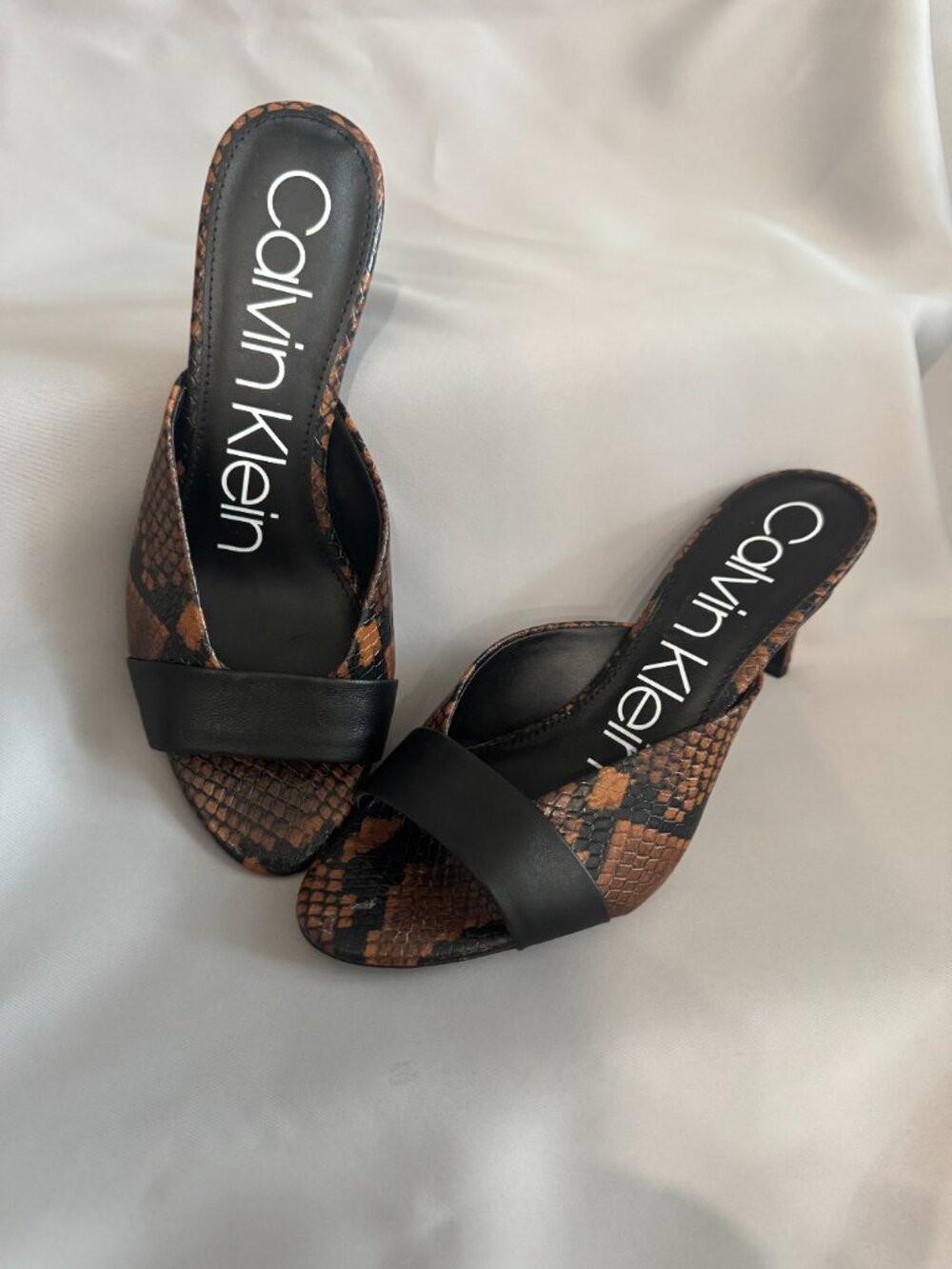 Calvin Klein Laron Nappa / Mamba Snake Heeled Sandals (Size 7) -New